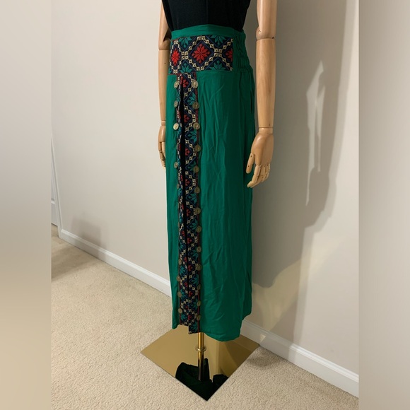 Green Hobo Embroidered Wide Leg Pants WITH OPENING! - Picture 3 of 17
